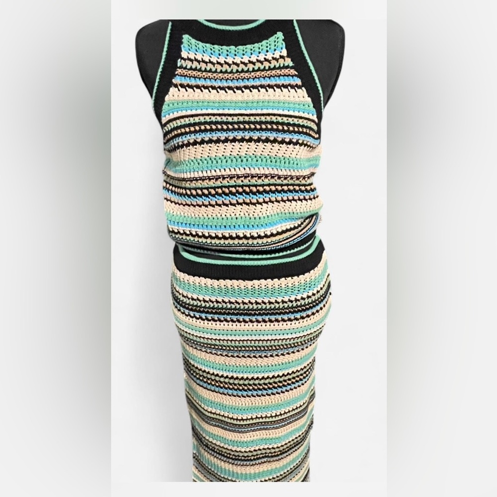 Y2K Rachel Zoe Women's XS Two Piece Halter Knitted Colorful Maxi Dress